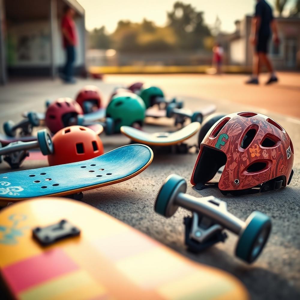 Skateboards and helmets ready for a Casablanca skate class